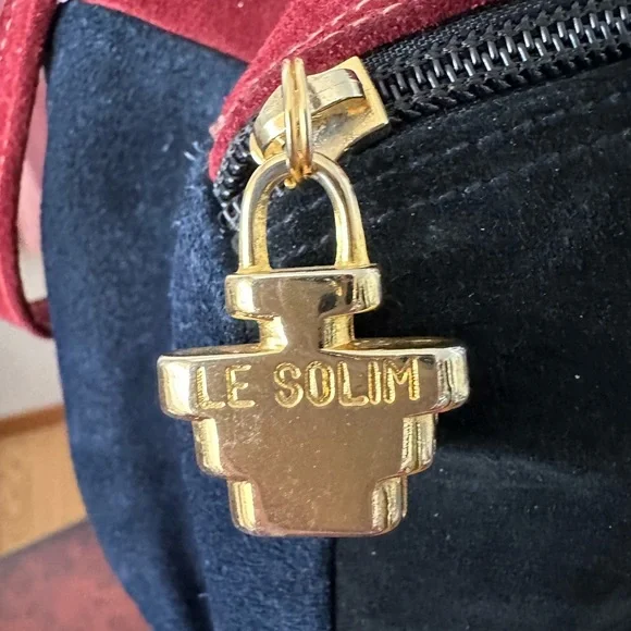 LE SOLIM Classic Italian Suede Burgundy Black Suede Hand/Crossbody Bag Vintage - Picture 4 of 10